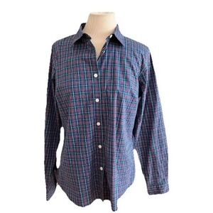 LL BEAN Shirt Sz Med Plaid Green Pink Long Sleeve  button-down business women‎